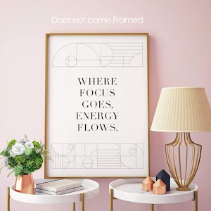 Where Focus Goes Energy Flows Wall Art, Office Wall Art Print, Inspiration Motivation Quote Room Decor, Modern Abstract Art Print, 1 Set