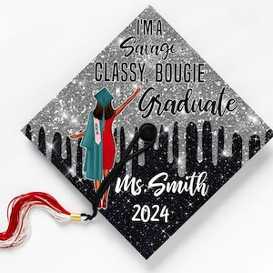 I&#39;m A Savage Classy Bougie Graduate, Custom Name Year, Graduation Cap Topper, Personalized, Grad Cap Sticker, Grad Gift, Class of 2025