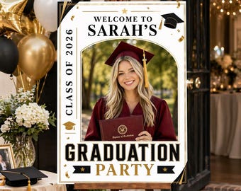 Personalized Graduation Welcome Sign, Class of 2026 Photo Poster, Custom Party Decor