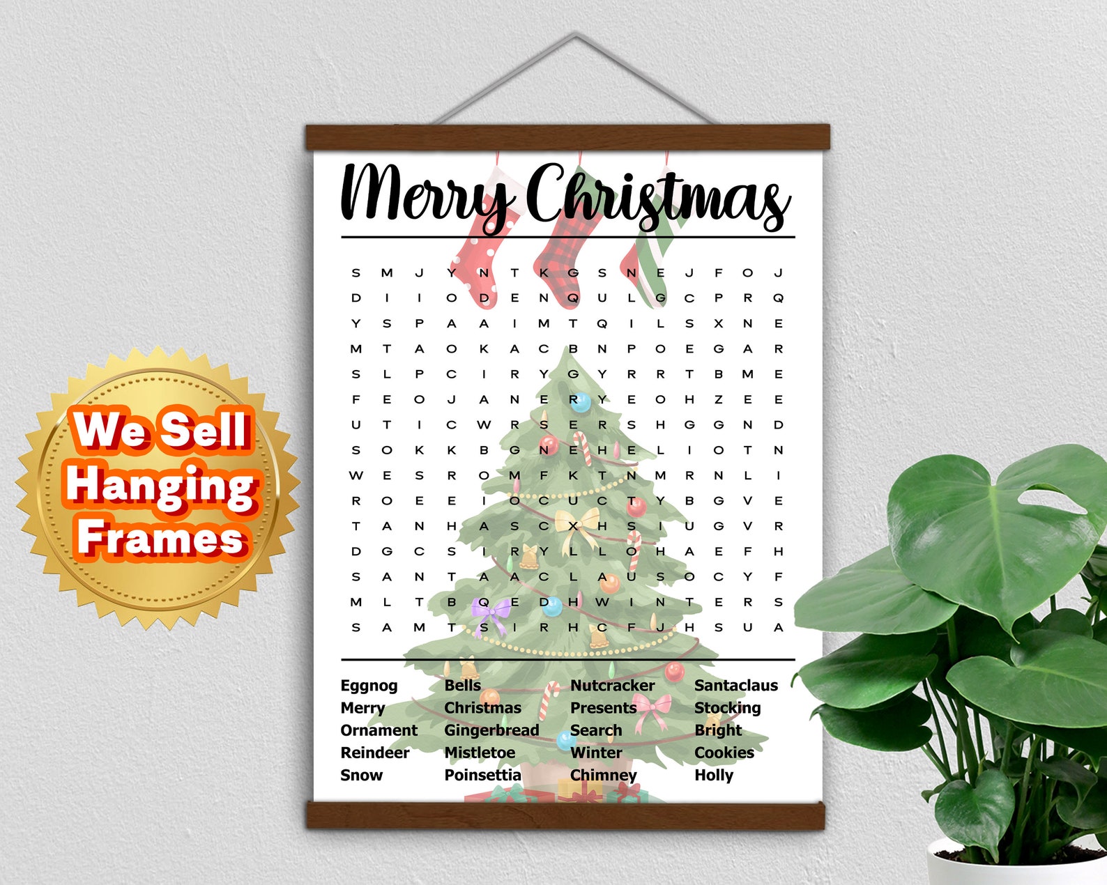 Merry Christmas Crossword Puzzle Word Search Puzzle Poster Etsy