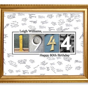 80th Birthday Guestbook Sign, 1944 Birthday Guestbook Print, Personalized Guestbook Alternative