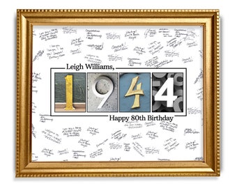 80th Birthday Guestbook Sign, 1944 Birthday Guestbook Print, Personalized Guestbook Alternative