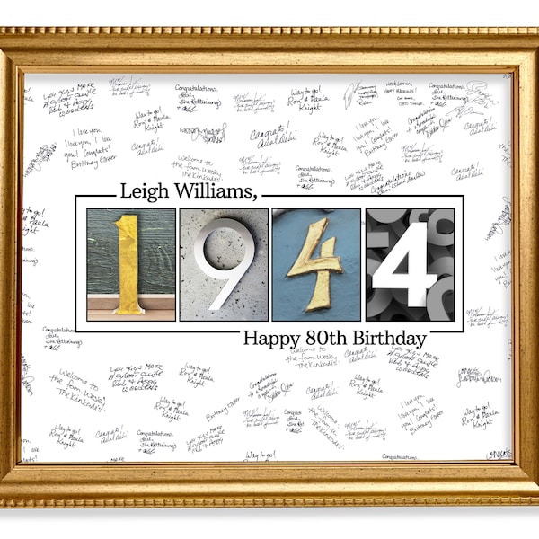 80th Birthday Guestbook Sign, 1944 Birthday Guestbook Print, Personalized Guestbook Alternative