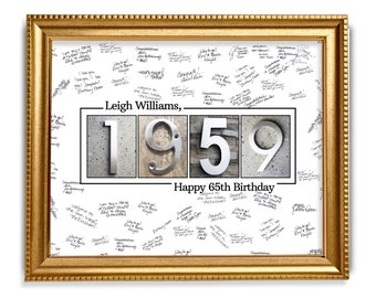 65th Birthday Guestbook Sign, 1959 Birthday Guestbook Print, Personalized Guestbook Alternative