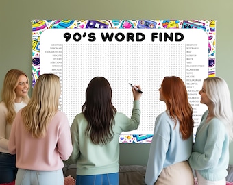 90's Word Search Game, Giant Crossword Puzzle, Large Word Find, Gathering Activity Poster
