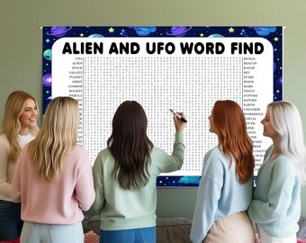 Alien & UFO Word Search Game, Giant Crossword Puzzle, Large Word Find, Terrestrial Activity Poster