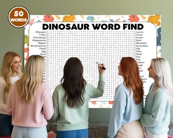 Dinosaur Word Search Game, Giant Crossword Puzzle, Large Word Find, Gathering Activity Poster