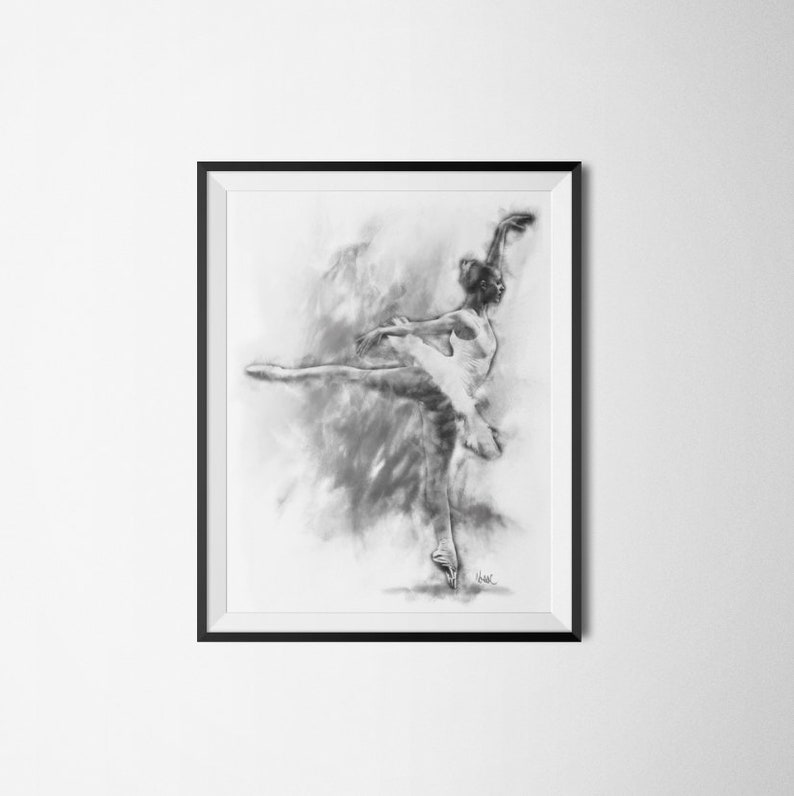 Figurative Shapes Ballerina Art Black and White Mid Century Modern Art