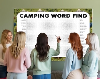 Camping Word Search, Giant Crossword Puzzle, Large Word Find, Gathering Activity Poster