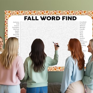 Fall Word Search Game, Giant Crossword Puzzle, Large Word Find, Gathering Activity Poster