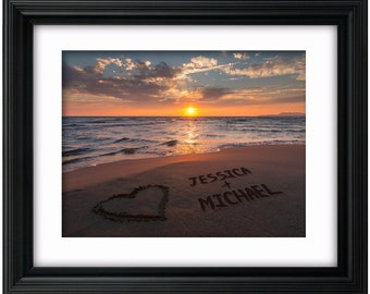 Names written in Sand, Beach, Personalized Wedding Gift, Valentine's Day, Custom Print, Anniversary Photo Art,