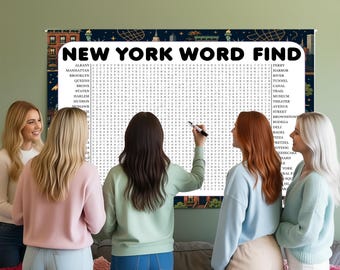 New York Word Search, Giant Crossword Puzzle, Large Word Find, Gathering Activity Poster