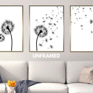 Dandelion Wall Art, Dandelion Printable Art, Dandelion Poster Flower Print, Minimalist Dandelion, Wall Art Canvas Poster  Set of 3