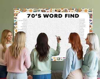 70's Word Search Game, Giant Crossword Puzzle, Large Word Find, Gathering Activity Poster
