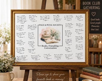 Book Club Gathering Guestbook Alternative, Signature Messages Poster Print, Personalized Book Lover Keepsake, Unframed