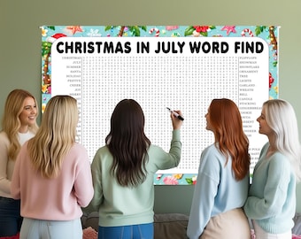 Christmas In July Word Search Game, Giant Crossword Puzzle, Large Word Find, Activity Poster