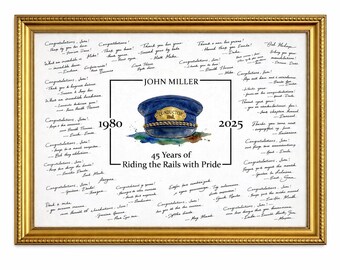 Train Conductor Retirement Guestbook Alternative Poster, Signature Print, Personalized Gift, Unframed
