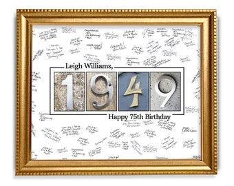 75th Birthday Guestbook Sign, 1949 Birthday Guestbook Print, Personalized Guestbook Alternative