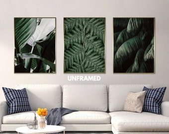 Leaves Wall Art, Tropical Leaves Print, Leaf Art Set, Palm Print Wall Art, Leaf Print Wall Art, Green Leaves Set, Leaves Posters Set of 3