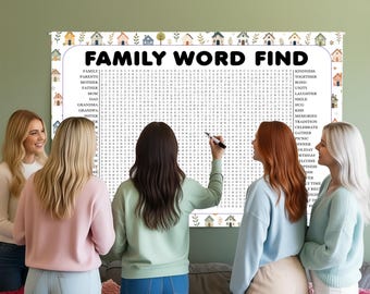 Family Word Search, Giant Crossword Puzzle, Large Word Find, Reunion Gathering Activity Poster