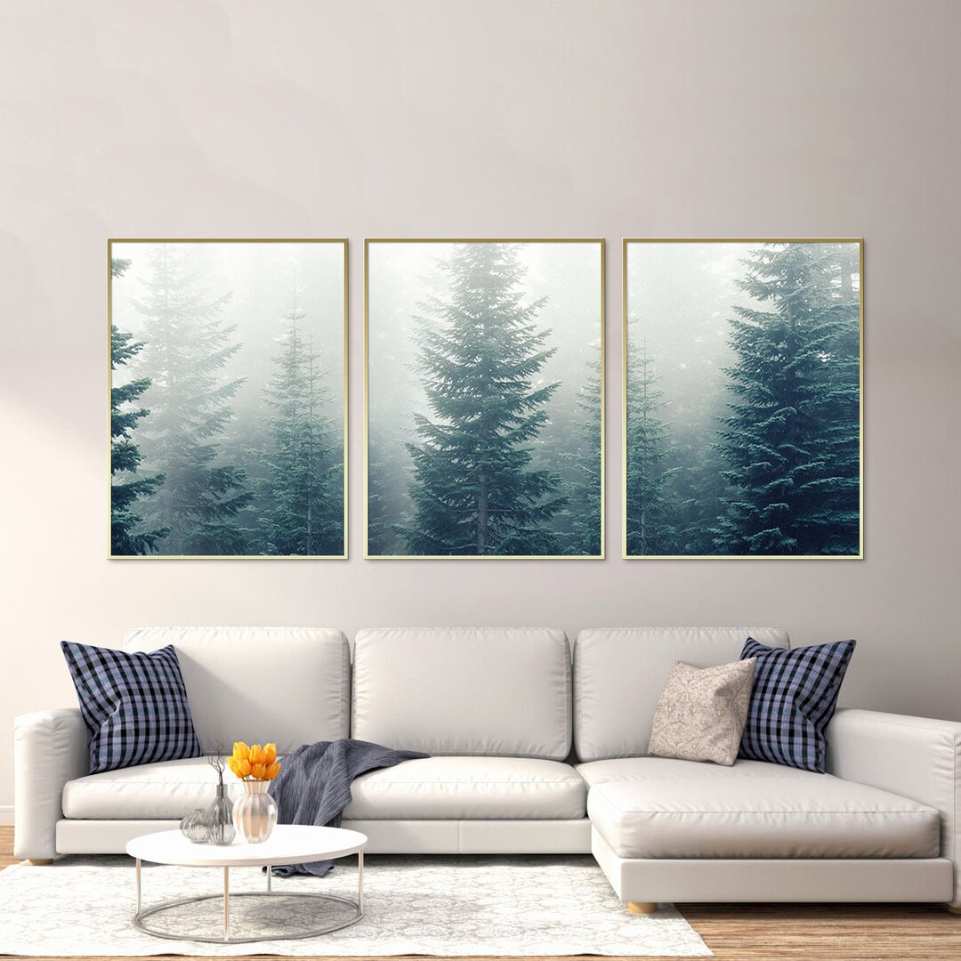 Misty Forest Tree Poster Print Set of 3: Triptych Wall Art - Etsy