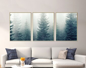 Misty Forest Tree Poster Print Set of 3: Triptych Wall Art