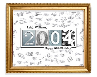 20th Birthday Guestbook Sign, 2004 Birthday Guestbook Print, Personalized Guestbook Alternative