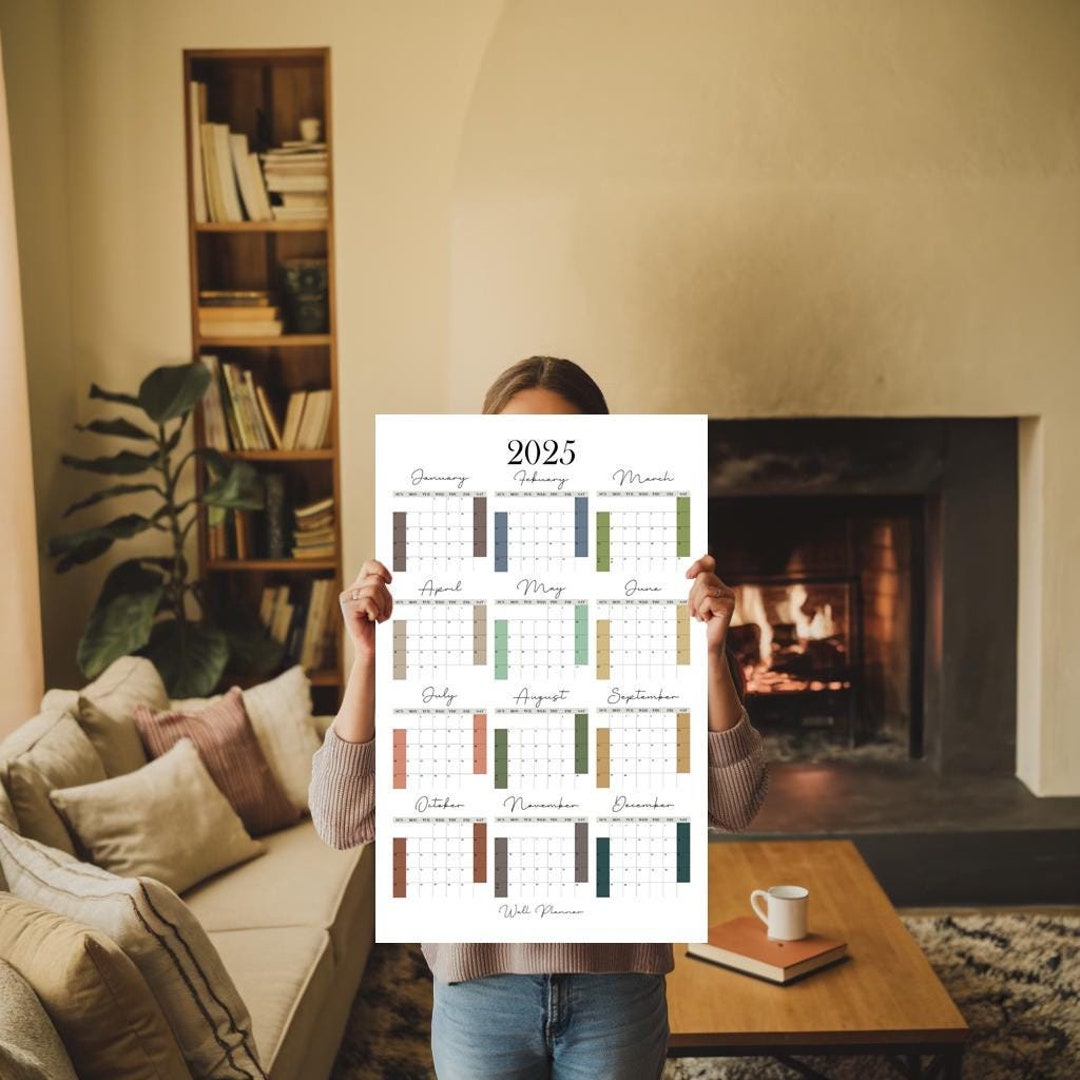 2025 Wall Calendar, Year at a Glance, Sunday Start, Aesthetic ...