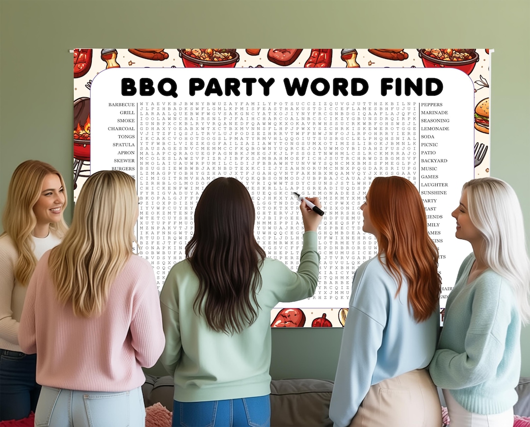 BBQ Party Word Search Game, Giant Crossword Puzzle, Large Word Find ...