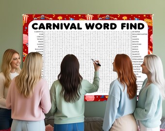 Carnival Word Search, Giant Crossword Puzzle, Large Word Find, Gathering Activity Poster