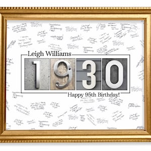 Year 1930, 95th Birthday Guestbook Sign, Personalized Birthday Gift Print, Memory Keepsake Signature Poster, Guestbook Alternative