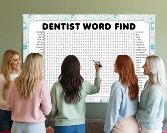 Dentist Word Search Game, Giant Crossword Puzzle, Large Word Find, Gathering Activity Poster