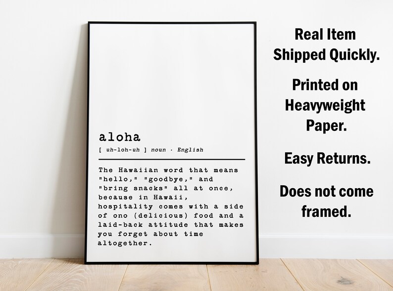 Aloha Definition Print, Quote Poster, Wall Art Decor - Etsy