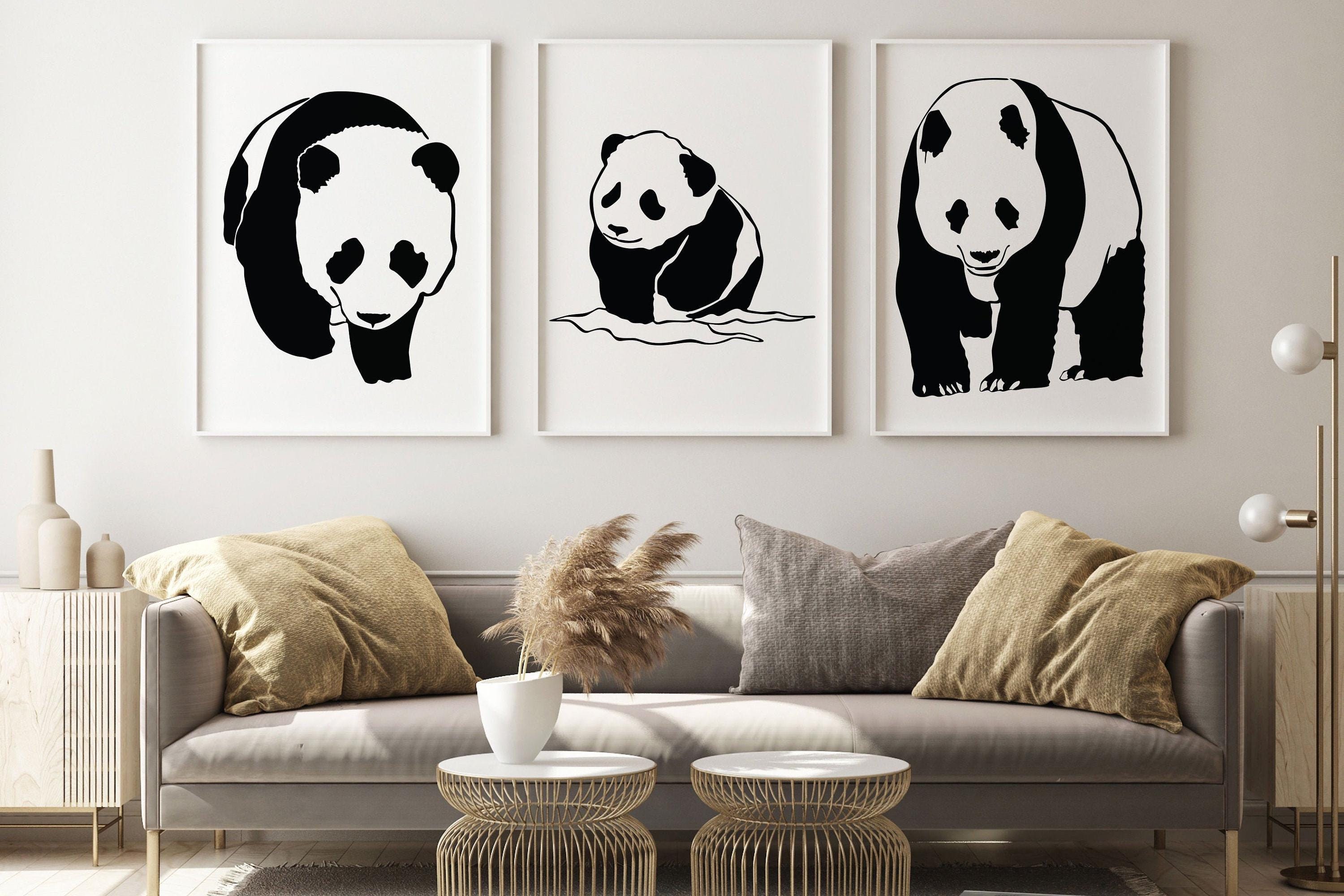 Abstract Panda Drawing Line Art, Home Wall Decor, Set of 3 Poster Print