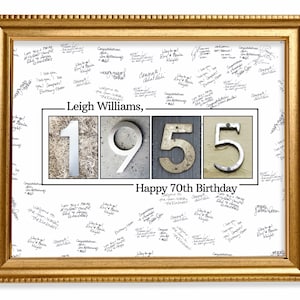 Year 1955, 70th Birthday Guestbook Sign, Personalized Birthday Gift Print, Memory Keepsake Signature Poster, Guestbook Alternative