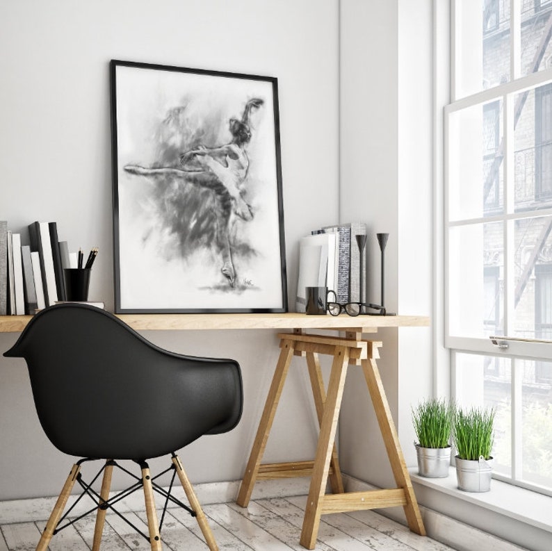 Figurative Shapes Ballerina Art Black and White Mid Century Modern Art