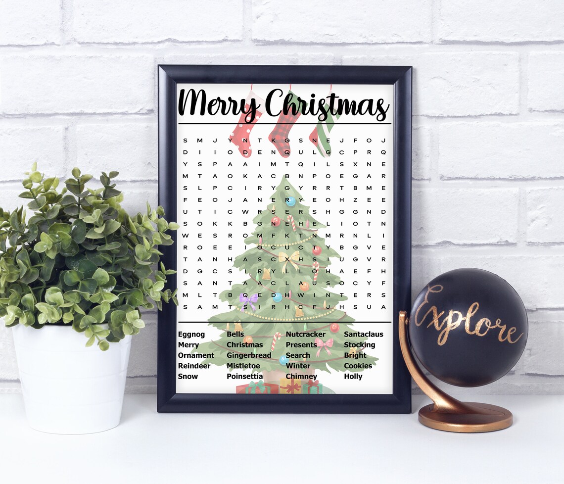 Merry Christmas Crossword Puzzle Word Search Puzzle Poster Etsy
