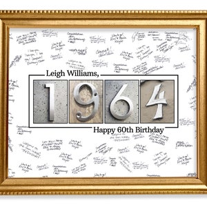 60th Birthday Guestbook Sign, 1964 Birthday Guestbook Print, Personalized Guestbook Alternative