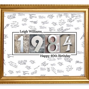 40th Birthday Guestbook Sign, 1984 Birthday Guestbook Print, Personalized Guestbook Alternative