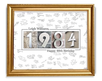 40th Birthday Guestbook Sign, 1984 Birthday Guestbook Print, Personalized Guestbook Alternative
