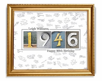 80th Birthday Guestbook Poster, Year 1946 Signature Keepsake, 2026 Update
