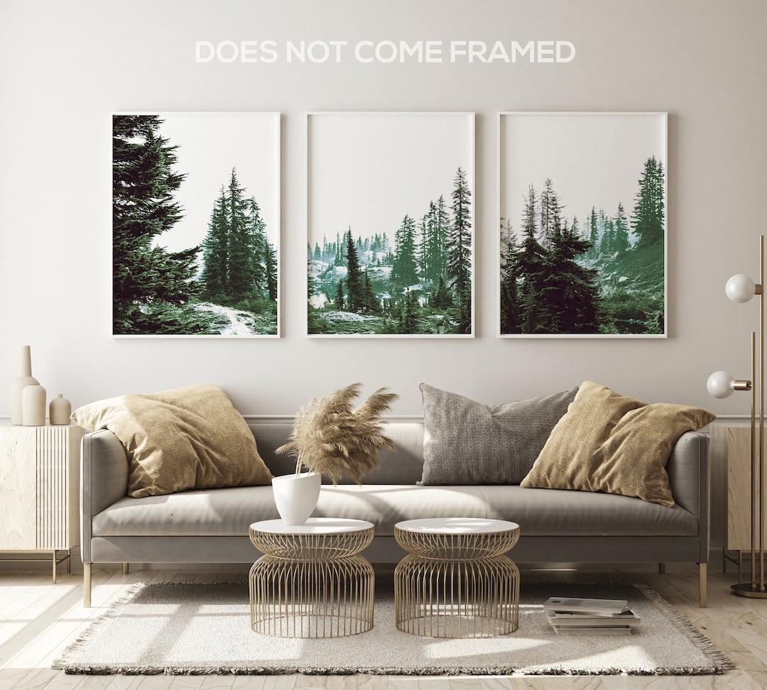 Pine Trees Triptych Wall Art Decor, Landscape Nature, Pine Tree Forest ...