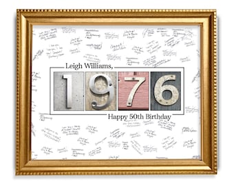 50th Birthday Guestbook Poster, Year 1976 Signature Keepsake, 2026 Update