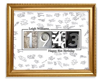 81st Birthday Guestbook Sign, 1943 Birthday Guestbook Print, Personalized Guestbook Alternative