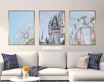 Theme Park Wall Art, Amusement Park Wall Decor, Theme Park Triptych Print, Amusement Park Wall Art Decor, Abstract Art Print Set of 3