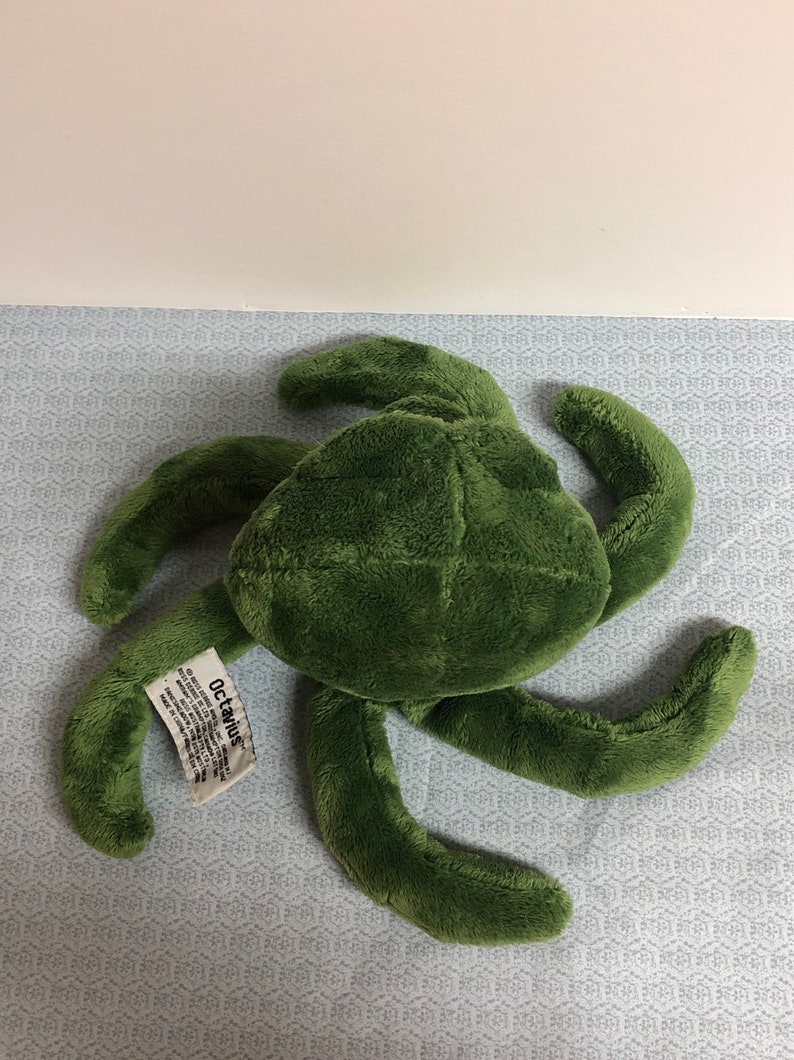 Vintage Russ Berrie and Co Octavius the big eyed green octopus plush with big sleepy eyes