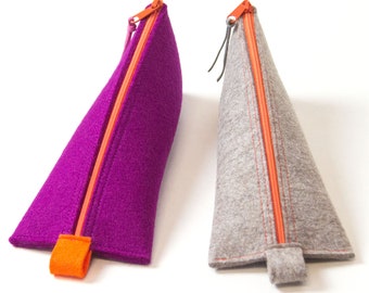 Pencil case, pouch made of wool felt, pink, 16 zipper colors