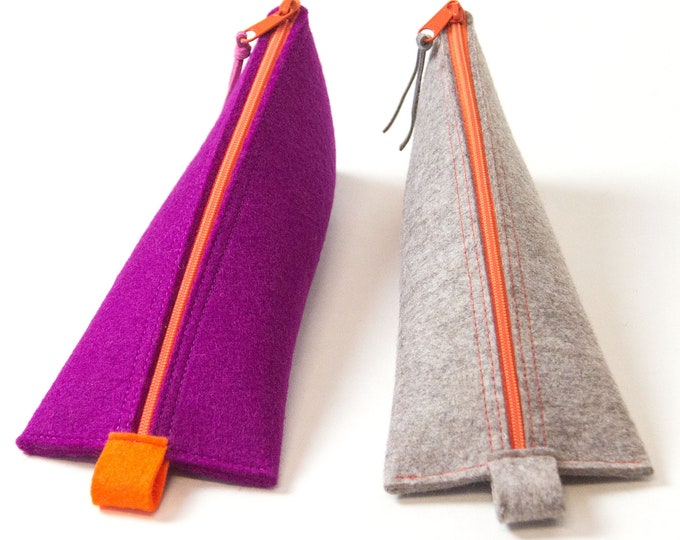 Pencil case, pouch made of wool felt, pink, 16 zipper colors