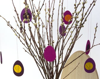 Easter eggs, set of 3, decoration, pendants, aubergine/purple/pink