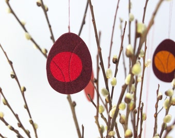 Easter eggs, set of 3, decoration, pendants, shades of red